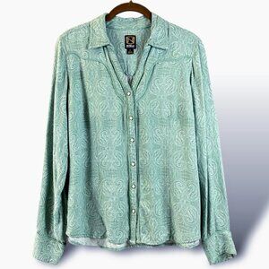 Noble Outfitters Western Shirt Womens Sz M Sea Spray Paisley Collar Snap Front